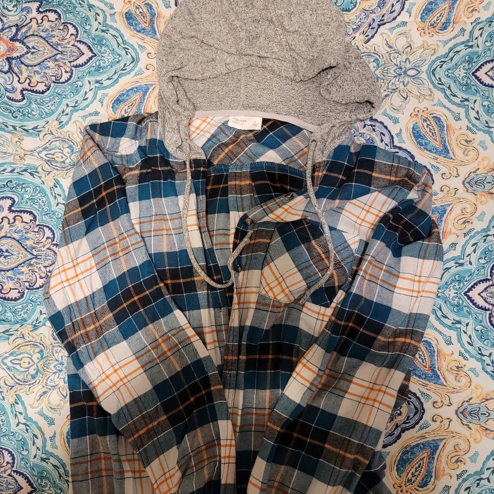Hooded button up top